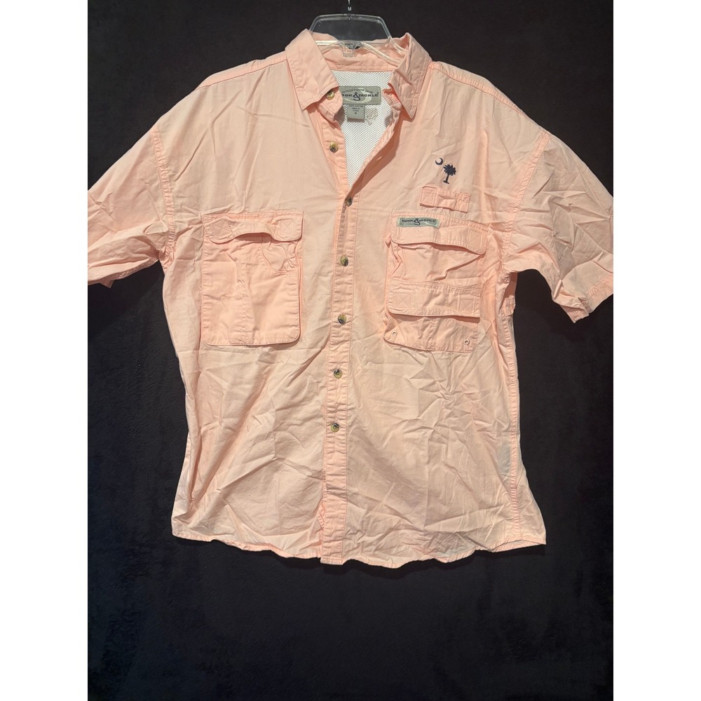 Hook & Tackle Fishing Shirt Vented‎ Short Sleeve Outdoor Palm Tree M